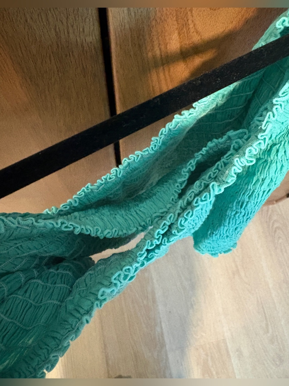 Poupette St Barth Aqua Smocked Crop Top XS Off Shoulder Stretch Viscose - Picture 5 of 8
